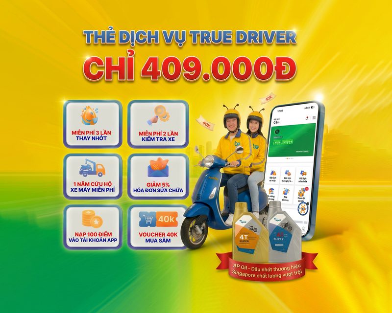 Thẻ TRUE DRIVER chỉ 409K: ưu đãi độc quyền cho tài xế Be